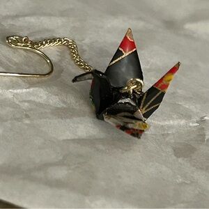 Origami Crane Hook Earring with Gold Accents